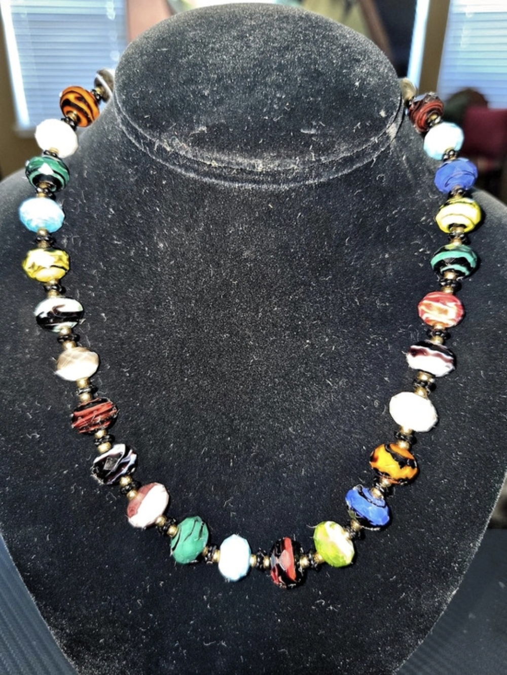 Vintage Venetian Murano Style Lampwork Glass Bead Necklace Multicolor 16” Italy